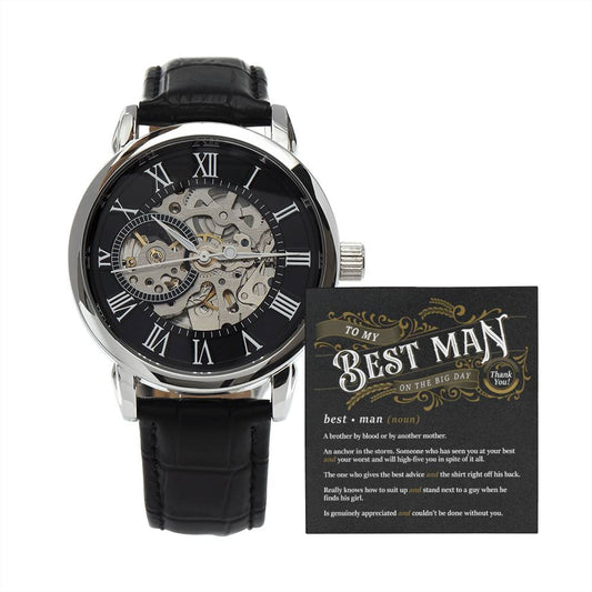 LUXA™ Best Man Midnight Openwork Watch, Personalized Watches, Groom watches, Father of the Groom gift, Mens watch, Best Man watch, Wedding gift for him