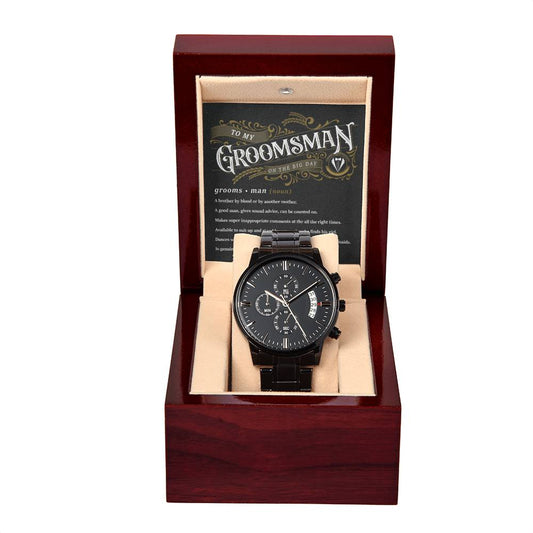 Groomsmen Midnight Chronograph  Watch, Personalized Watches, Groom watches, Father of the Groom gift, Mens watch, Best Man watch, Wedding gift for him
