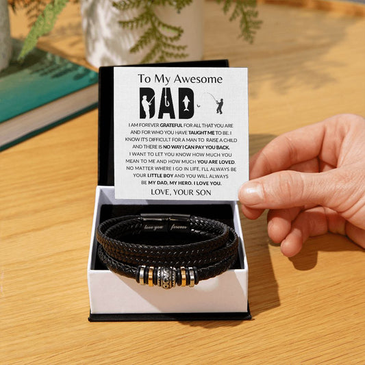 To My Awesome Dad - I Am Forever Grateful and There's No Way I can Pay You Back Premium Bracelet - Fishing Theme From Son - Father's Day Gift