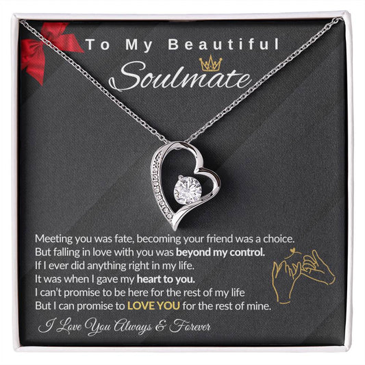To My Beautiful Soulmate - Falling In Love With You Was Beyond My Control - Forever Love Necklace, Gift for Her, Gift for Wife, Gift for Soulmate Valentine's Day Gift Red Ribbon