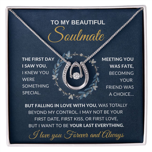 To My Beautiful Soulmate | Meeting You Was Fate Lucky In Love Necklace (Navy) - luxafinejewelry