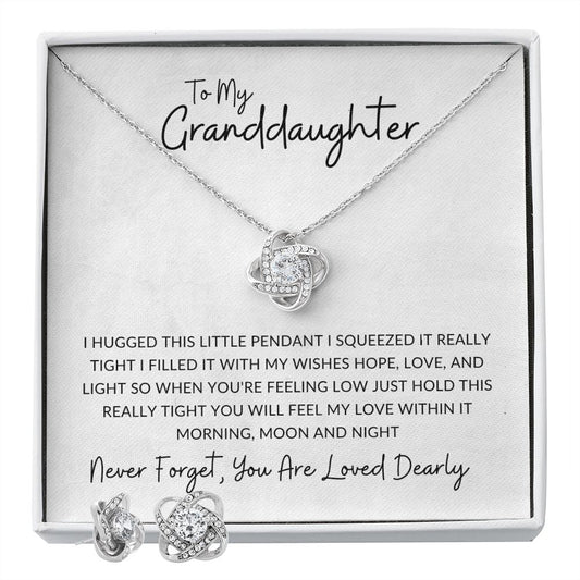 To My Granddaughter - Love you dearly - Love Knot Earring & Necklace Set - luxafinejewelry