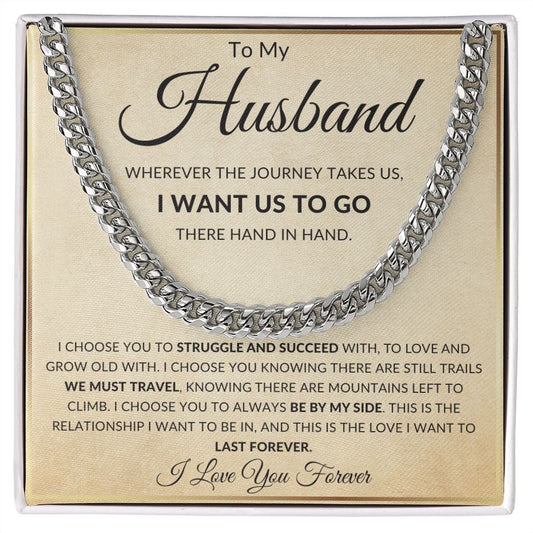 To My Husband, Cuban Necklace, "Hand in Hand", Sentimental Gift for Husband, Special Husband Gifts, Thoughtful Gift for Husband - luxafinejewelry