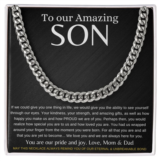 Son Gifts from Mom and Dad, Personalized Gifts for Son from Parents, To my Son Unique Necklace for Son, Cuban Link Necklace Men, Graduation Gift - luxafinejewelry