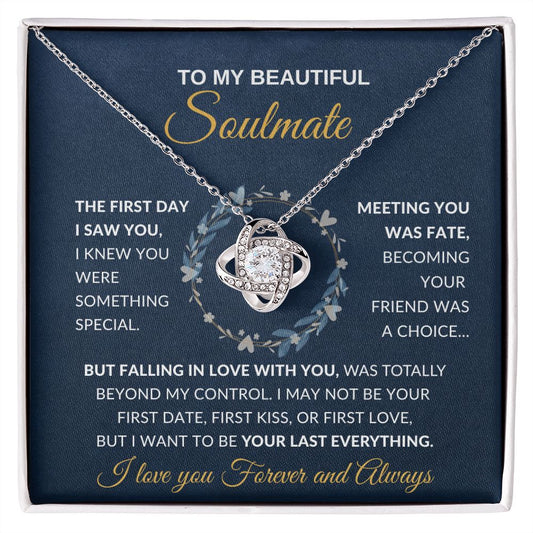 To My Beautiful Soulmate | Meeting You Was Fate Love Knot Necklace (Navy) - luxafinejewelry
