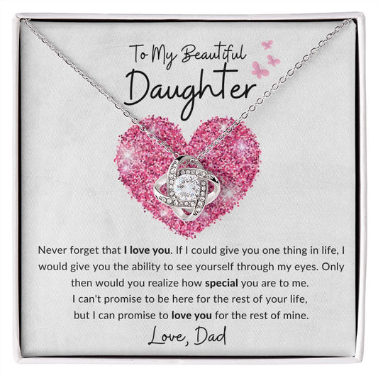 To My Beautiful Daughter - I love you - Love Knot Necklace from Dad - luxafinejewelry