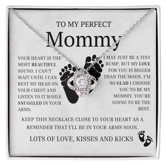 (Popular) To My Perfect Mommy - I'll be in your arms soon - Love Knot Necklace