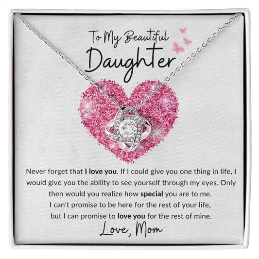 To My Beautiful Daughter - I love you - Love Knot Necklace from Mom - luxafinejewelry
