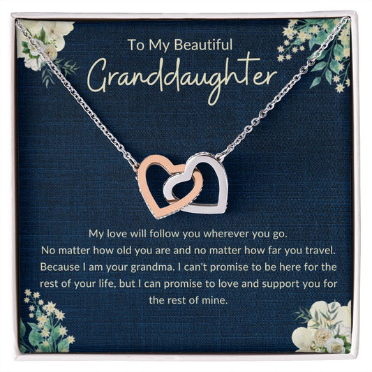 To My Granddaughter - I Promise to Love and Support You from Grandma - Heart Necklace - luxafinejewelry