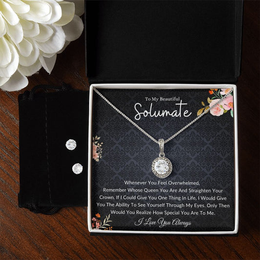 Soulmate Necklace Gift For Her, Love Eternal Hope Necklace + Clear Earrings - luxafinejewelry