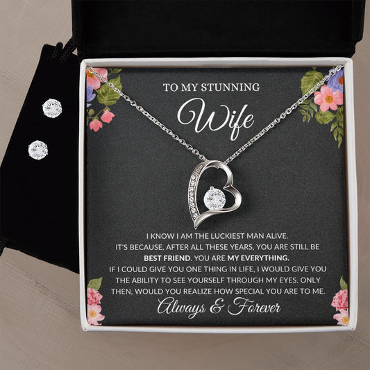 Forever Love To My Life Necklace, Heart To My Wife Necklace, Anniversary Gift For Wife Birthday Gift, Wife Gifts For Her, Wife Jewelry, Wife Sentimental Gift, Wife Poem Card - luxafinejewelry