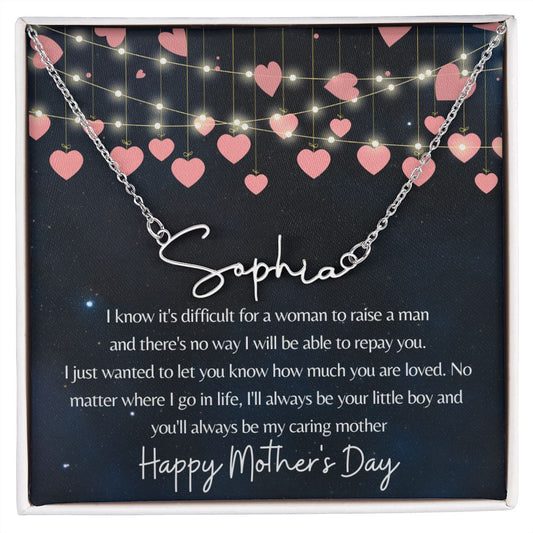 Happy Mother's Day - There's No Way I'll Be Able to Repay You - Horizontal Name Necklace (Pink Heart Lights)