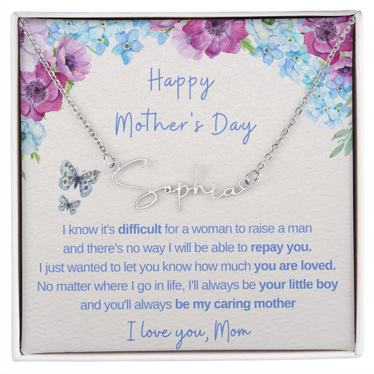 Happy Mother's Day - There's No Way I'll Be Able to Repay You - Horizontal Name Necklace (Blue)