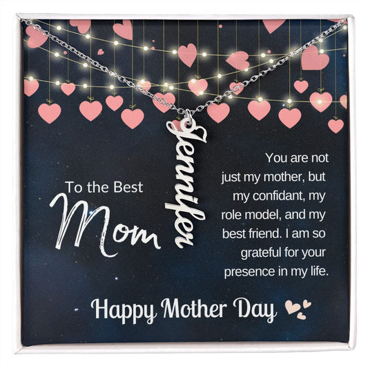To The Best Mom | My Best Friend & Role Model - Vertical Name Necklace (Heart Lights)