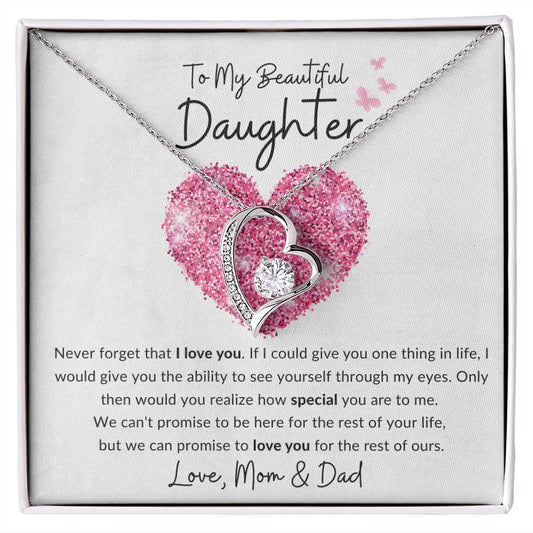 To My Beautiful Daughter - I Love You - Forever Love Necklace from Mom & Dad - luxafinejewelry